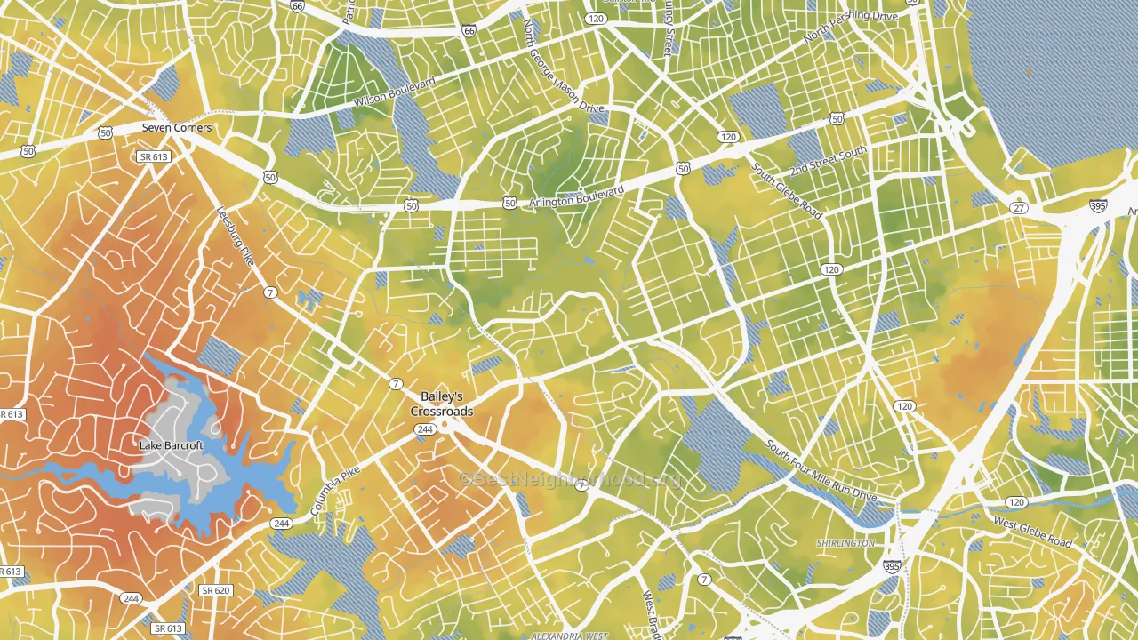 Bike Grade map of Columbia Heights West, Arlington, VA