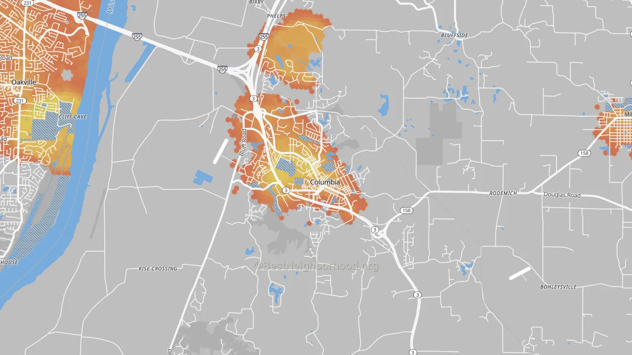Bike Grade map of Columbia, IL