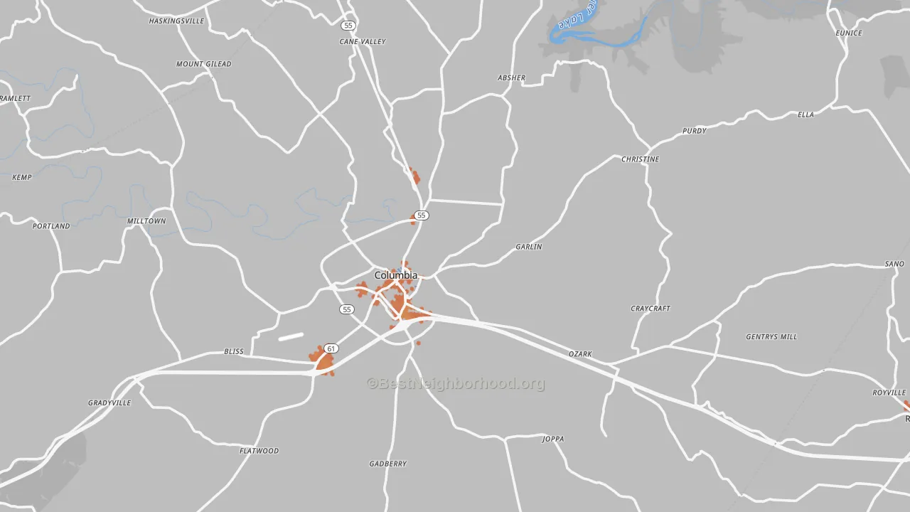 Bike Grade map of Columbia, KY