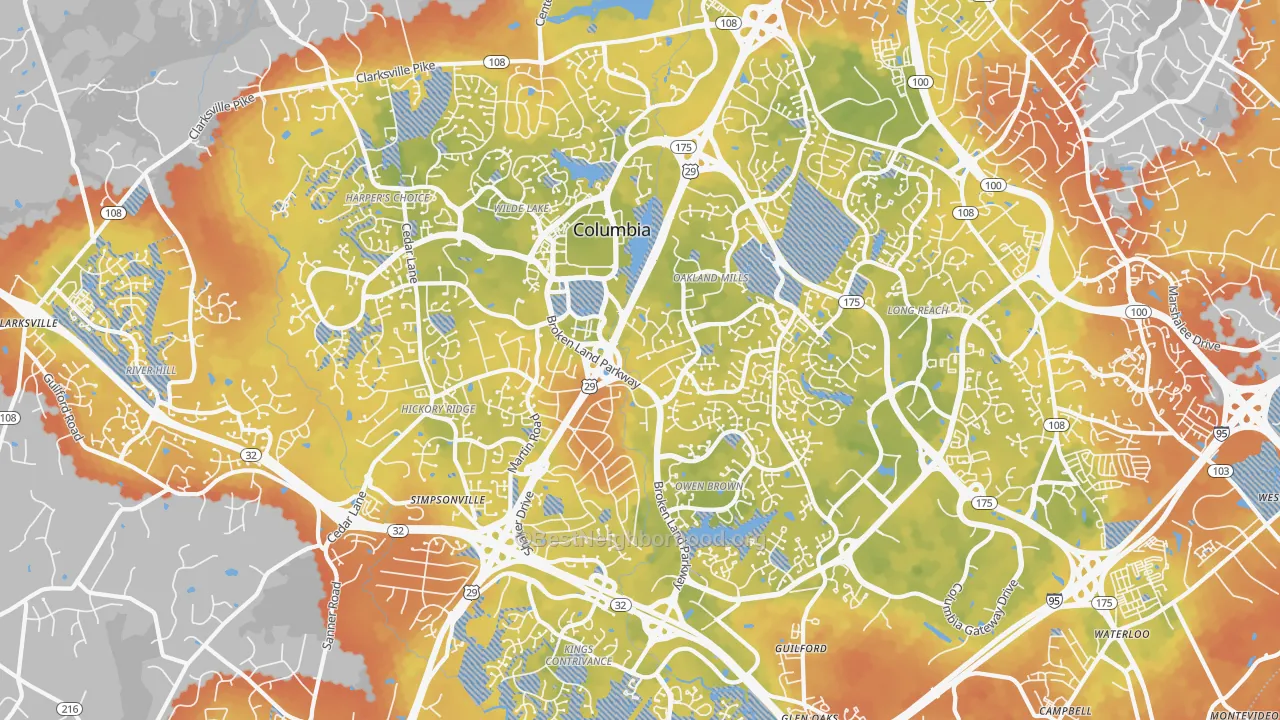 Bike Grade map of Columbia, MD