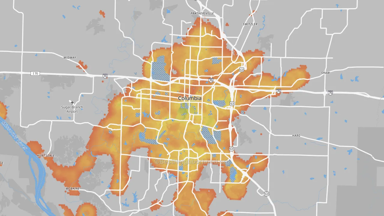 Bike Grade map of Columbia, MO
