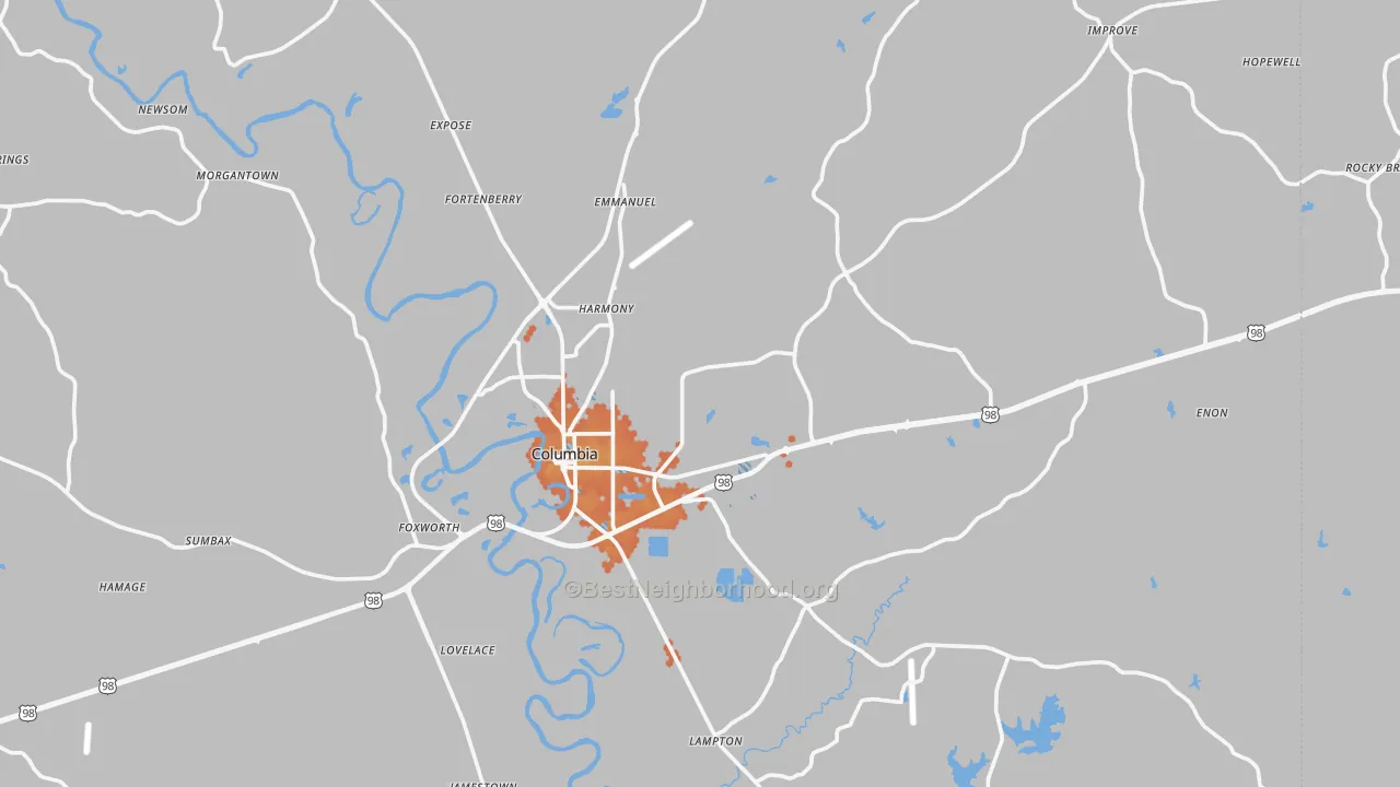 Bike Grade map of Columbia, MS