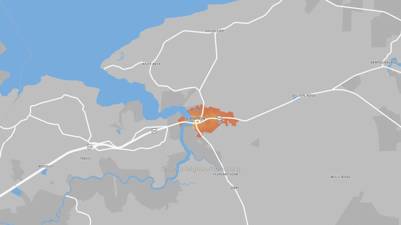 Bike Grade map of Columbia, NC