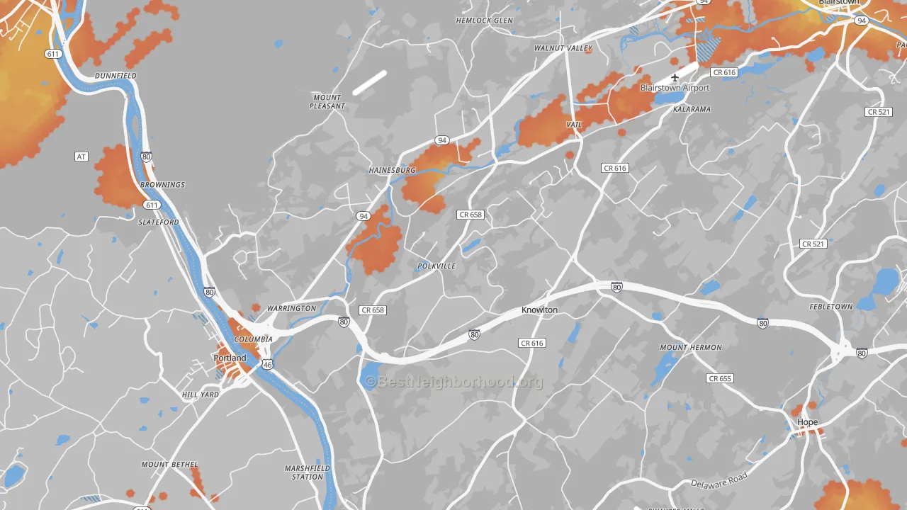 Bike Grade map of Columbia, NJ