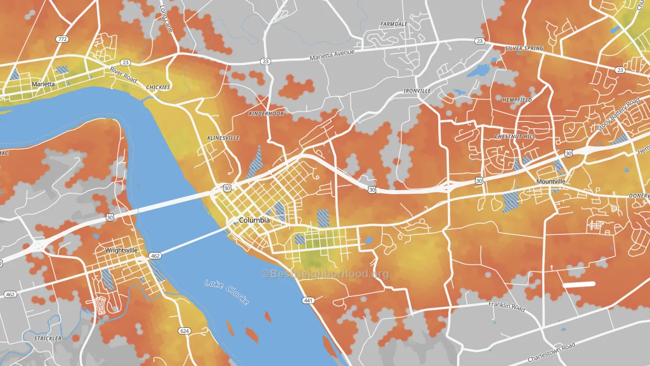Bike Grade map of Columbia, PA