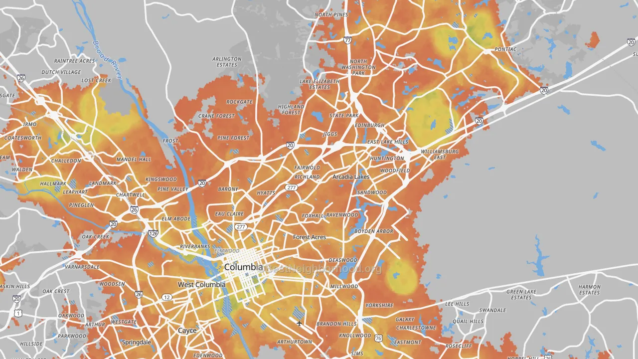 Bike Grade map of Columbia, SC