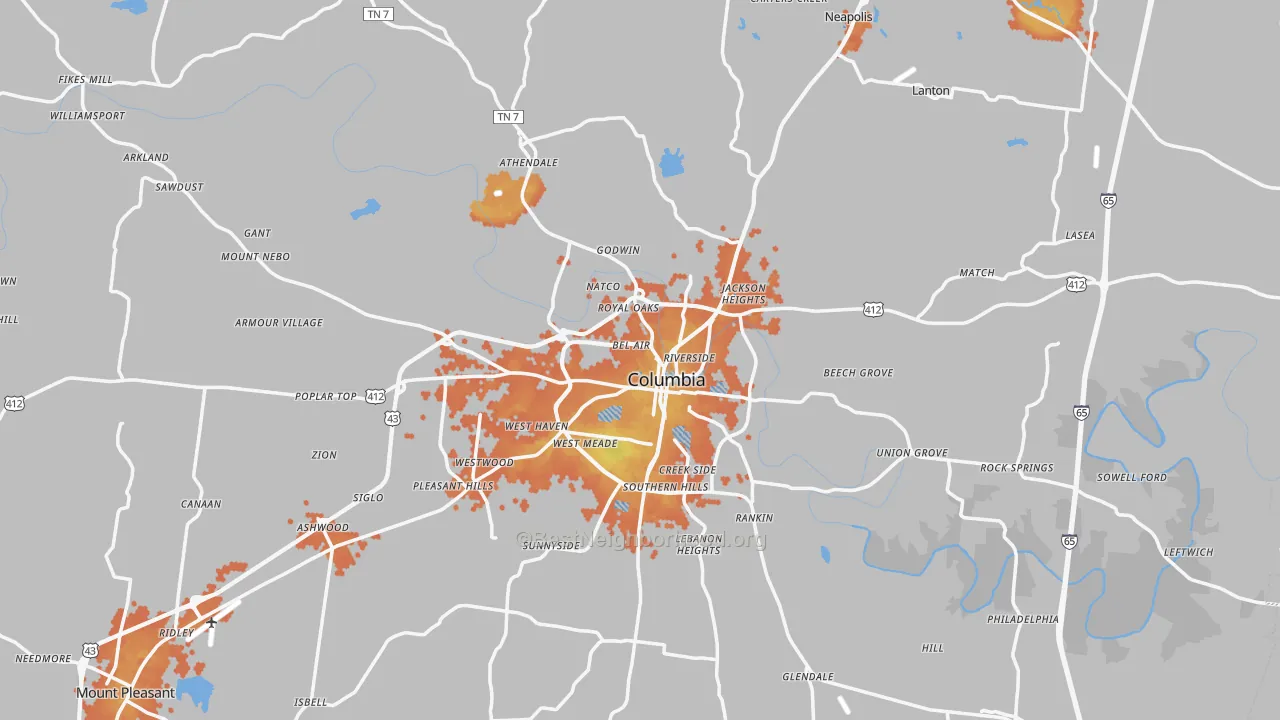 Bike Grade map of Columbia, TN