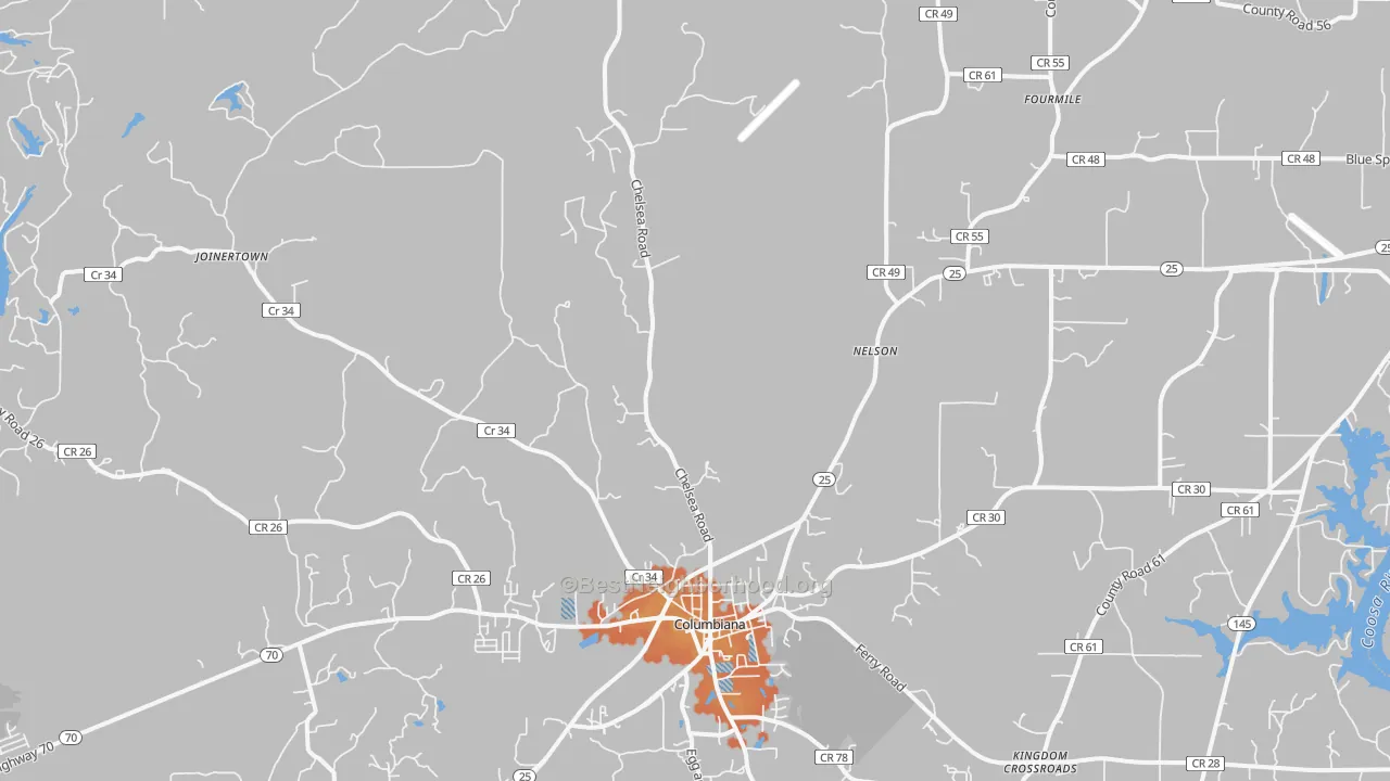 Bike Grade map of Columbiana, AL