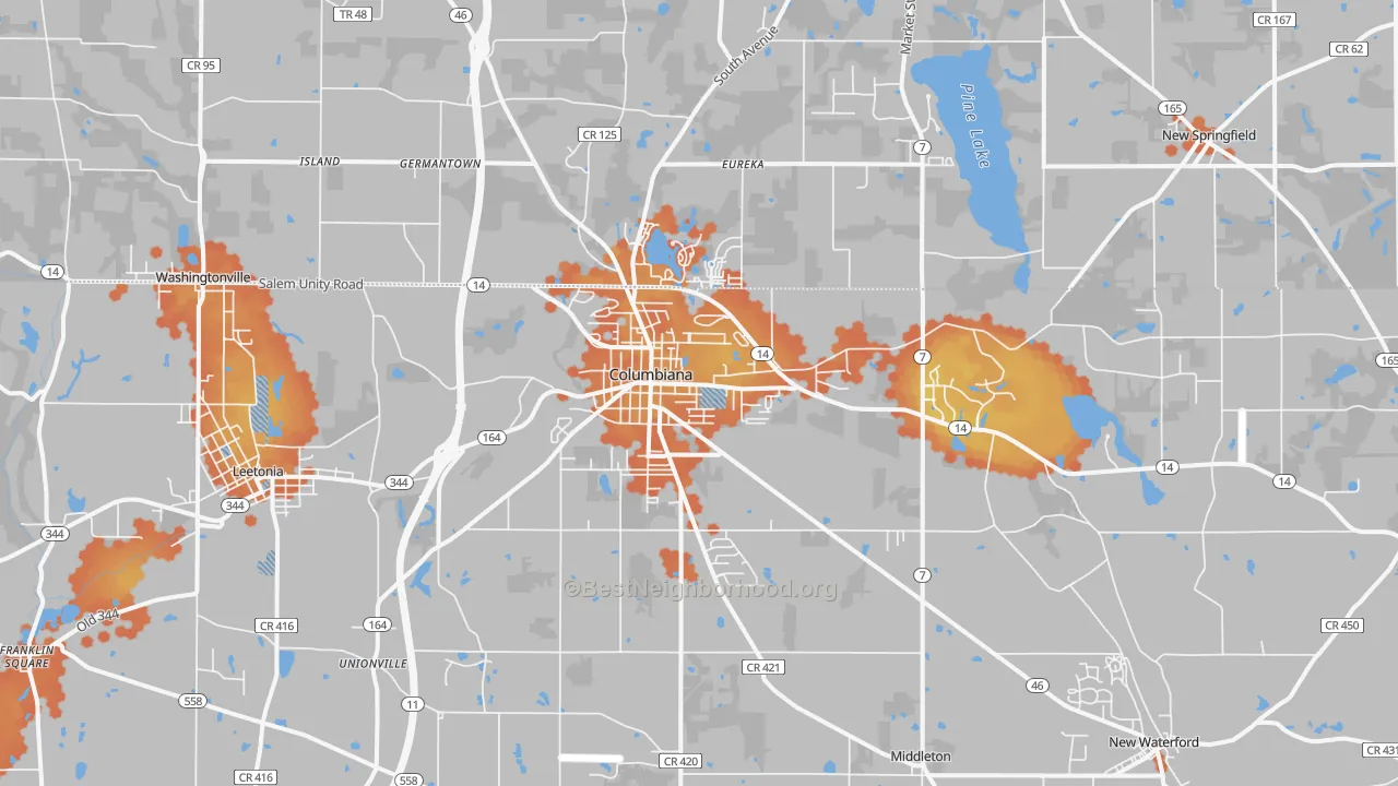 Bike Grade map of Columbiana, OH