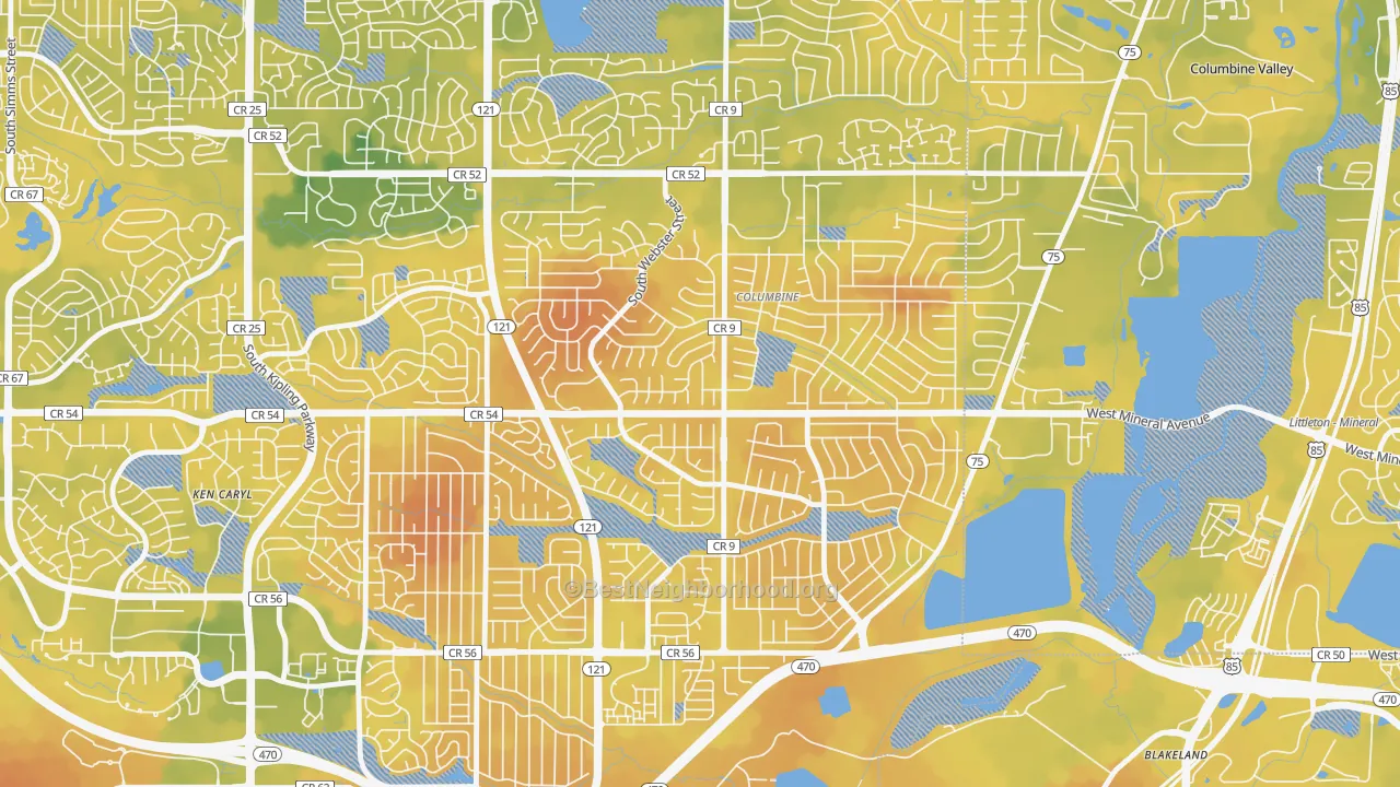 Bike Grade map of Columbine Knolls South, Columbine, CO