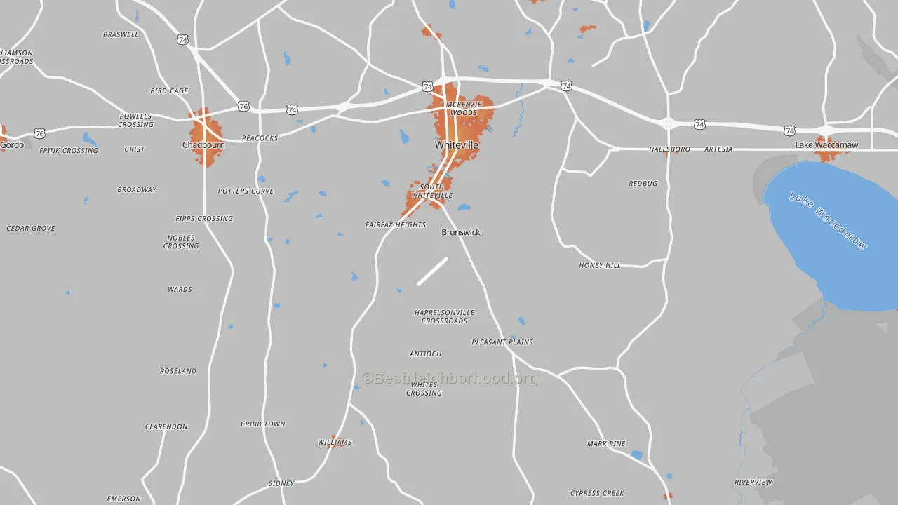 Bike Grade map of Columbus County, NC