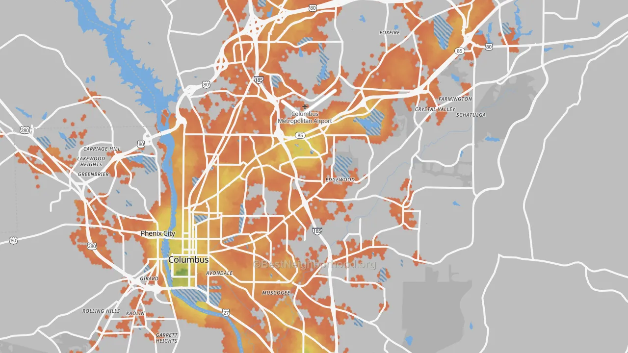 Bike Grade map of Columbus, GA