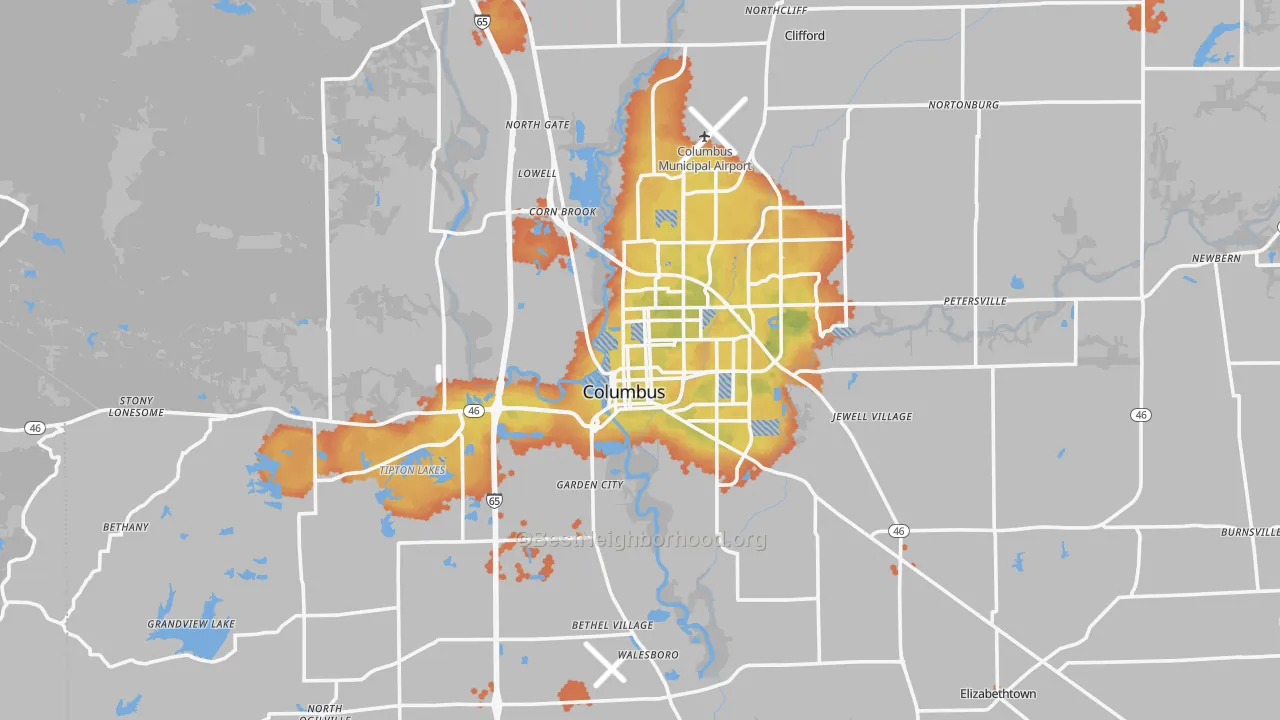 Bike Grade map of Columbus, IN
