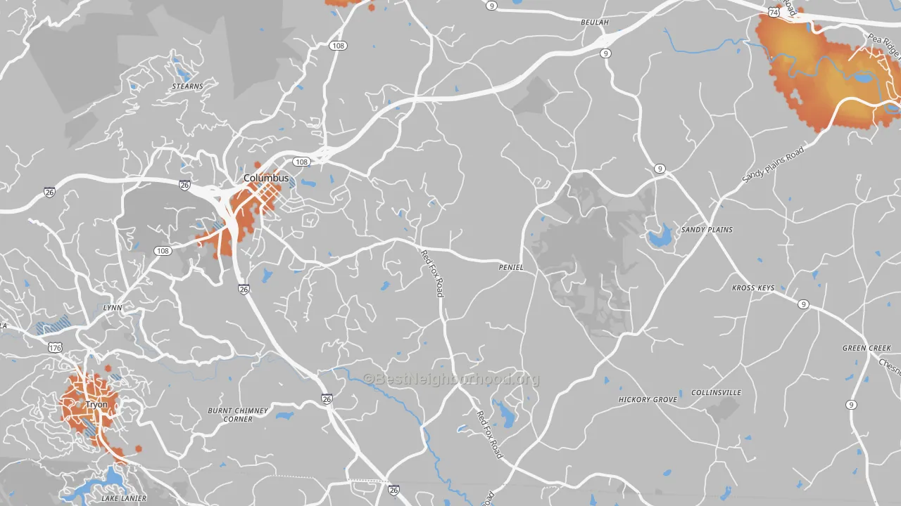 Bike Grade map of Columbus, NC