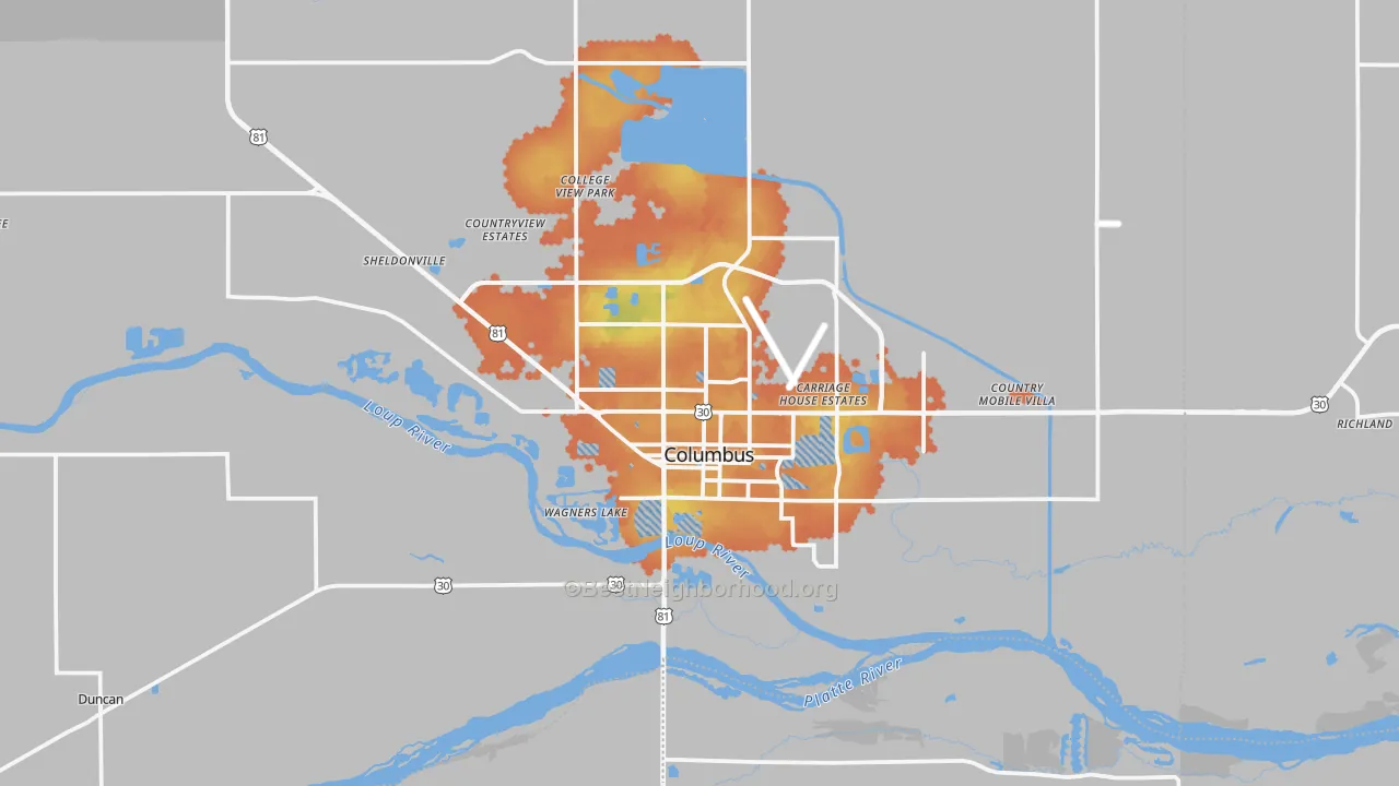 Bike Grade map of Columbus, NE