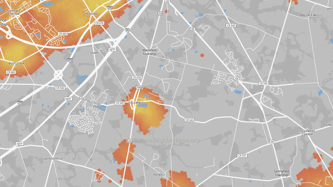 Bike Grade map of Columbus, NJ
