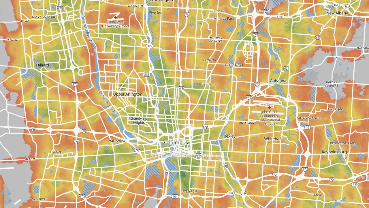 Bike Grade map of Columbus, OH
