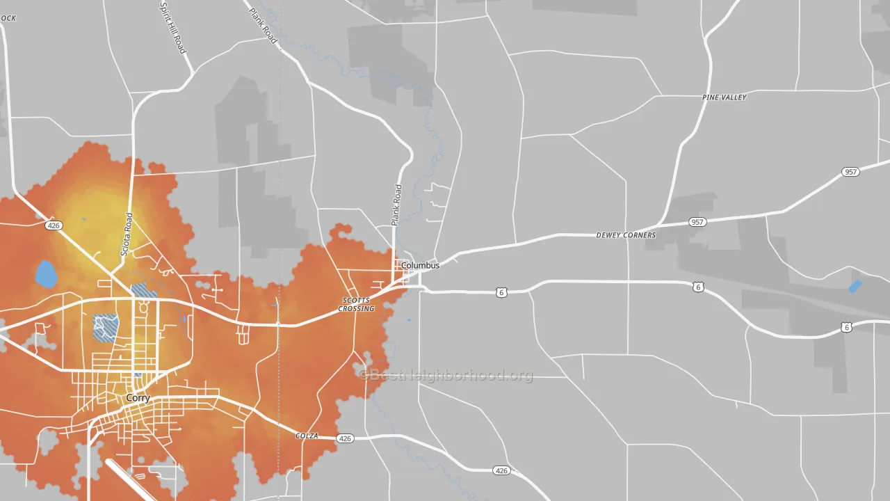Bike Grade map of Columbus, PA