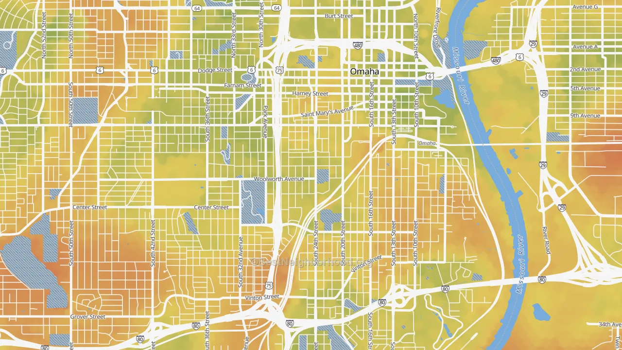 Bike Grade map of Columbus Park, Omaha, NE