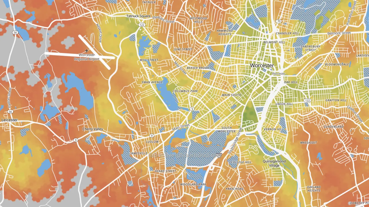 Bike Grade map of Columbus Park, Worcester, MA