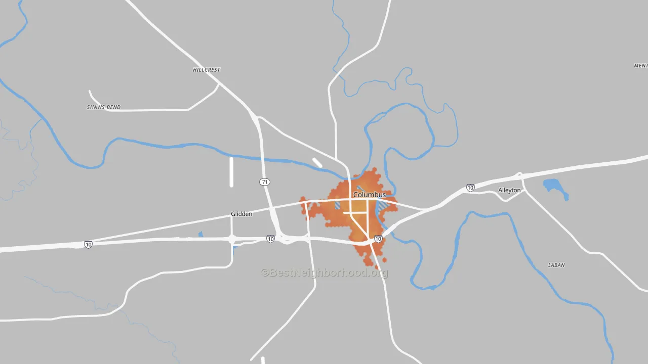 Bike Grade map of Columbus, TX