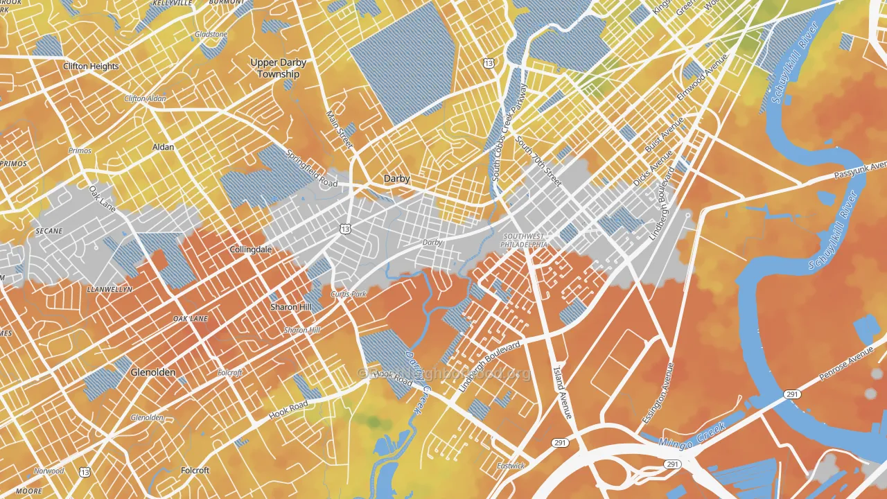 Bike Grade map of Colwyn, PA