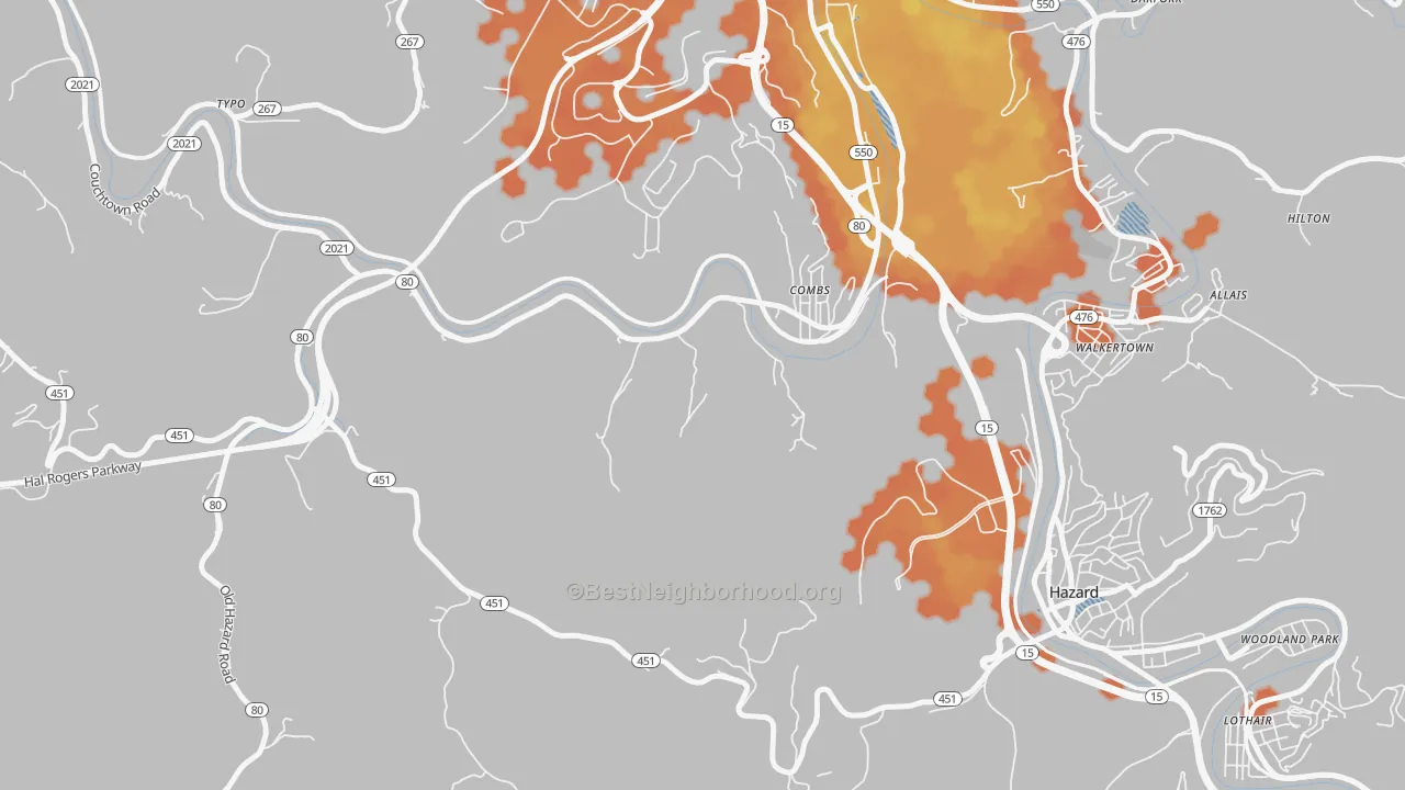 Bike Grade map of Combs, KY