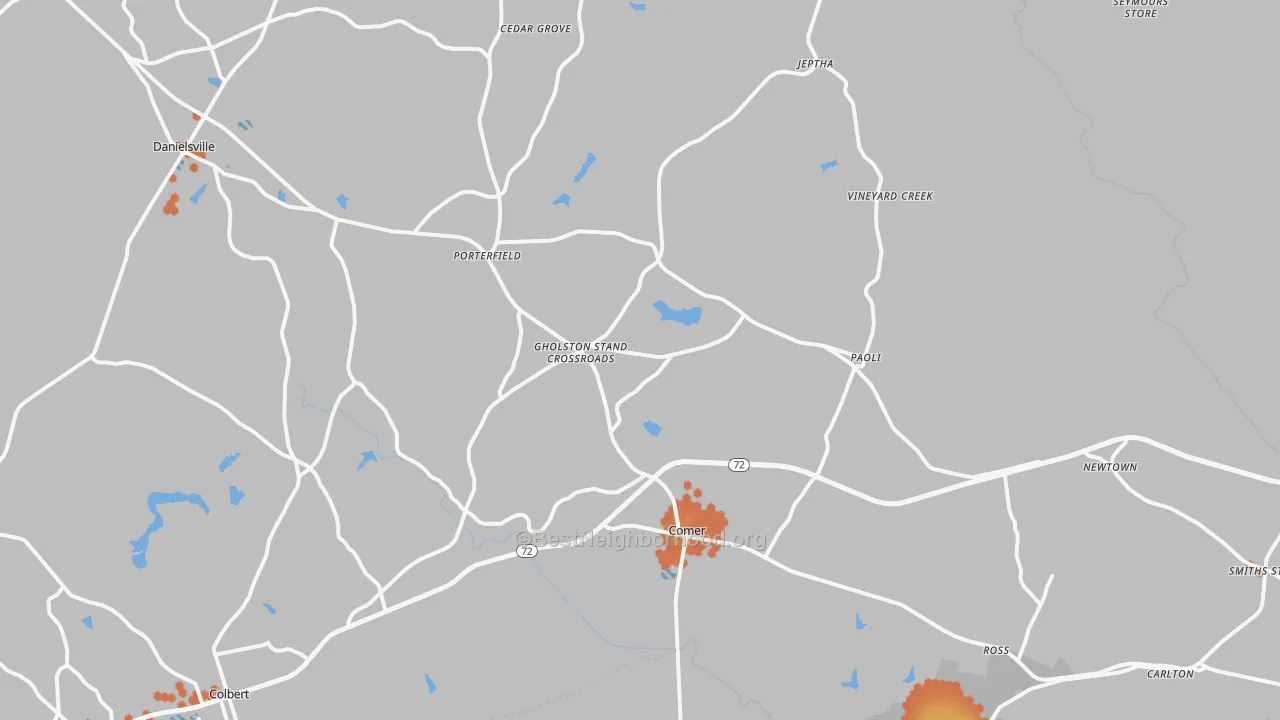 Bike Grade map of Comer, GA