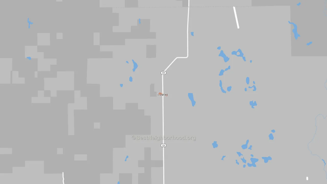 Bike Grade map of Comins, MI