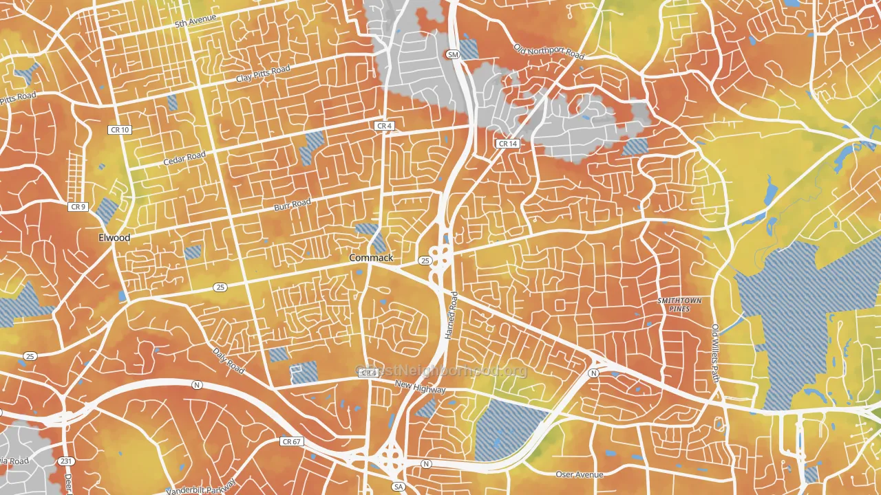 Bike Grade map of Commack, NY
