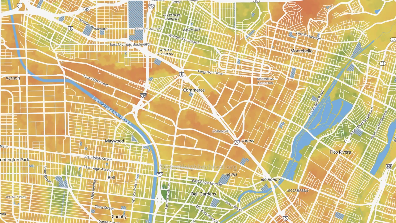 Bike Grade map of Commerce, CA