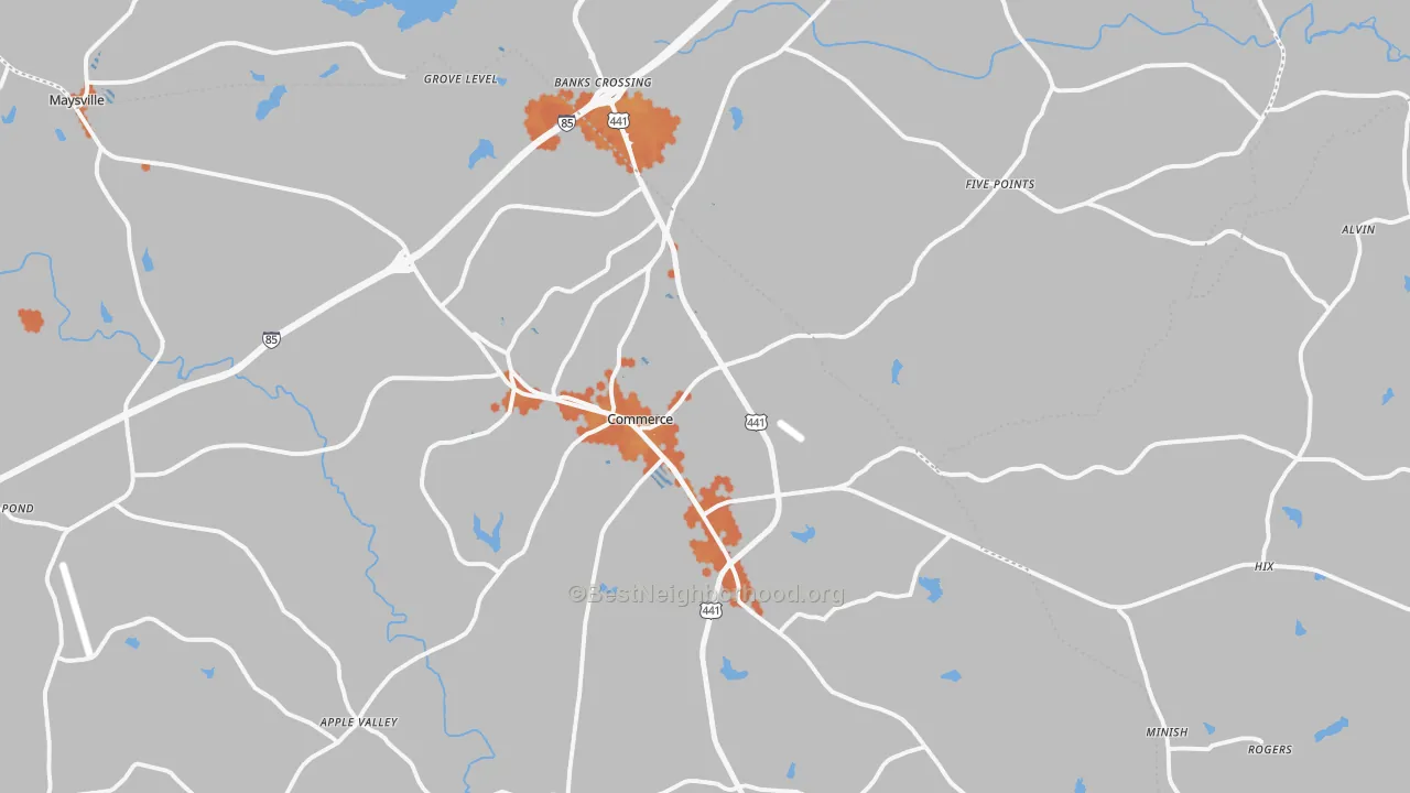 Bike Grade map of Commerce, GA