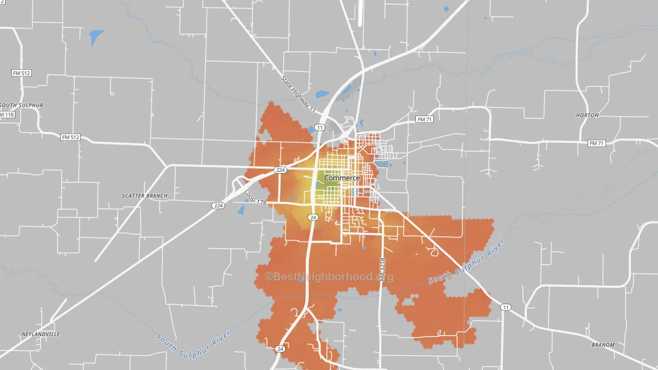 Bike Grade map of Commerce, TX