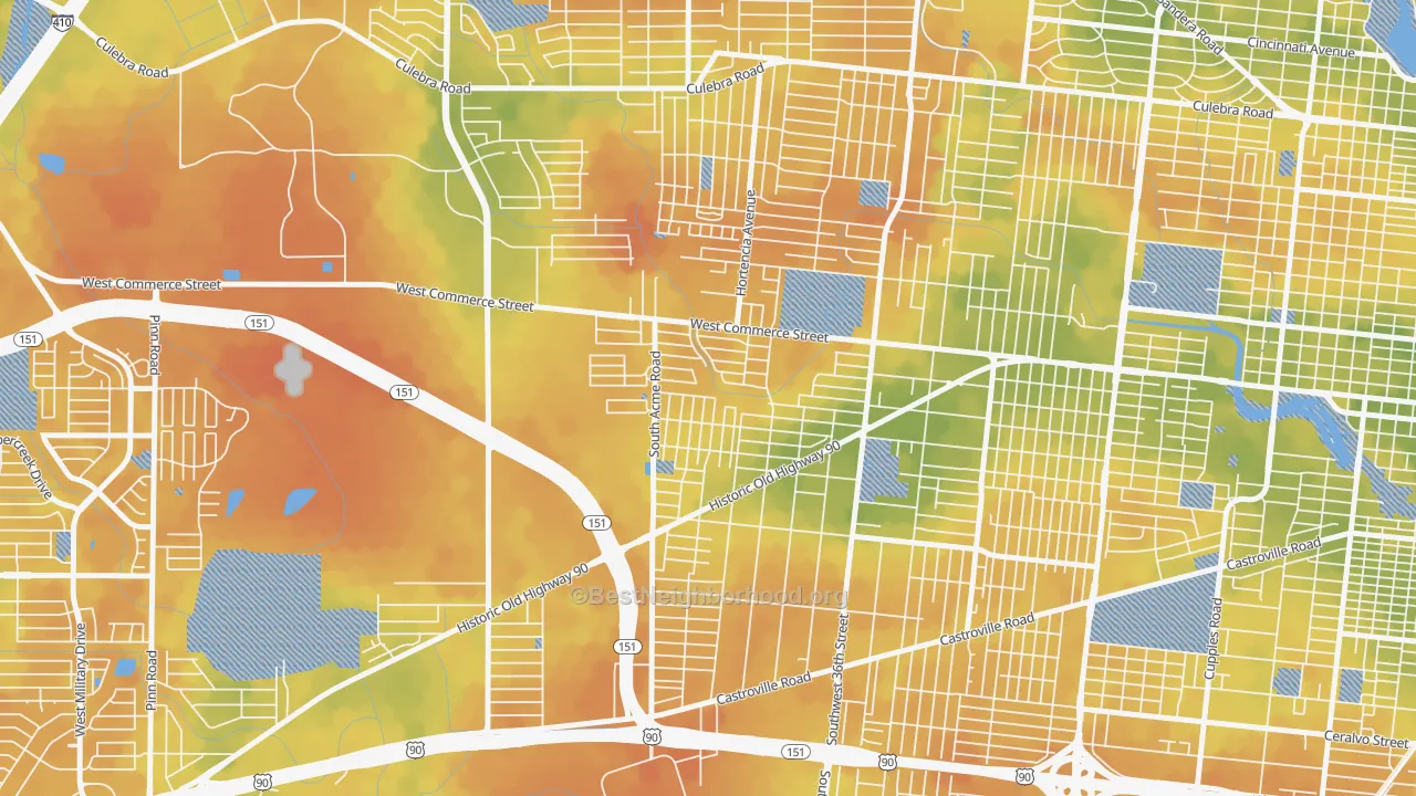 Bike Grade map of Community Workers Council, San Antonio, TX