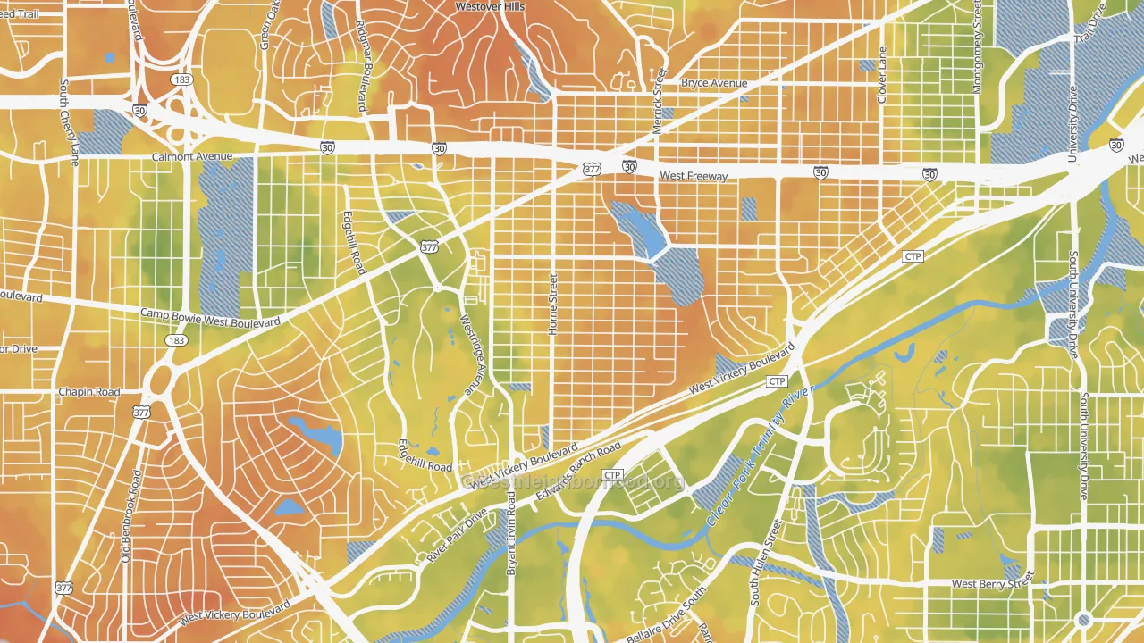 Bike Grade map of Como, Fort Worth, TX