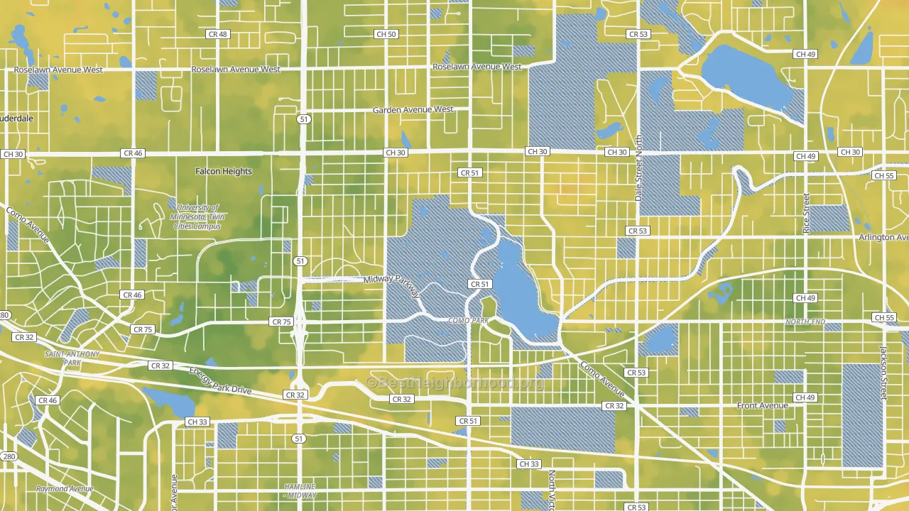 Bike Grade map of Como, St. Paul, MN