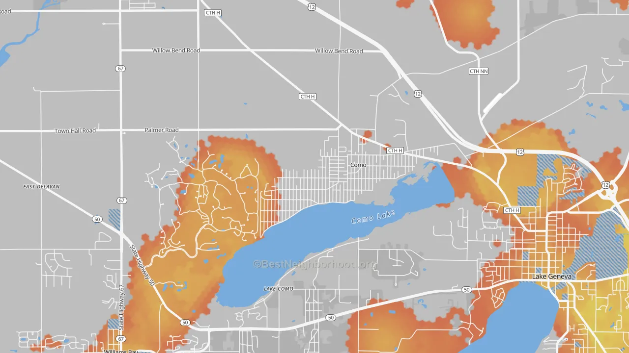 Bike Grade map of Como, WI
