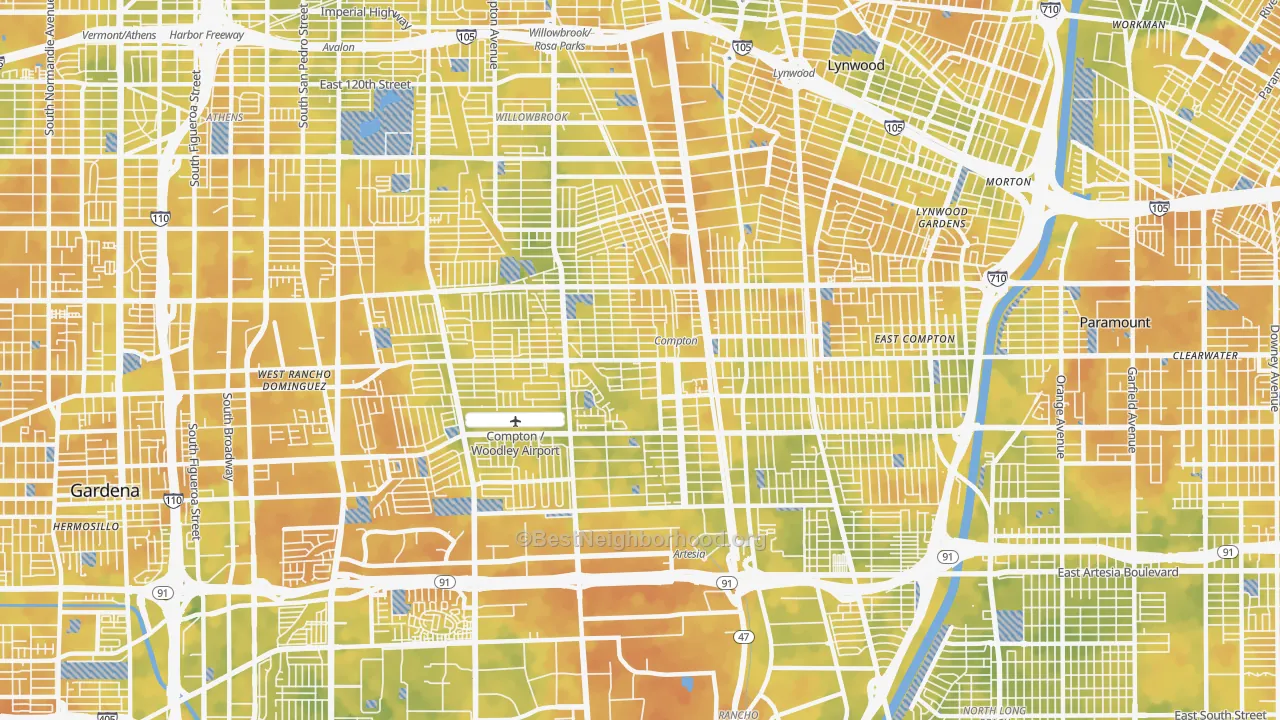 Bike Grade map of Compton, CA