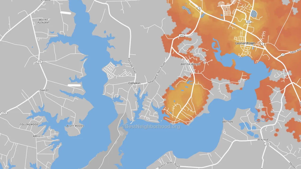 Bike Grade map of Compton, MD