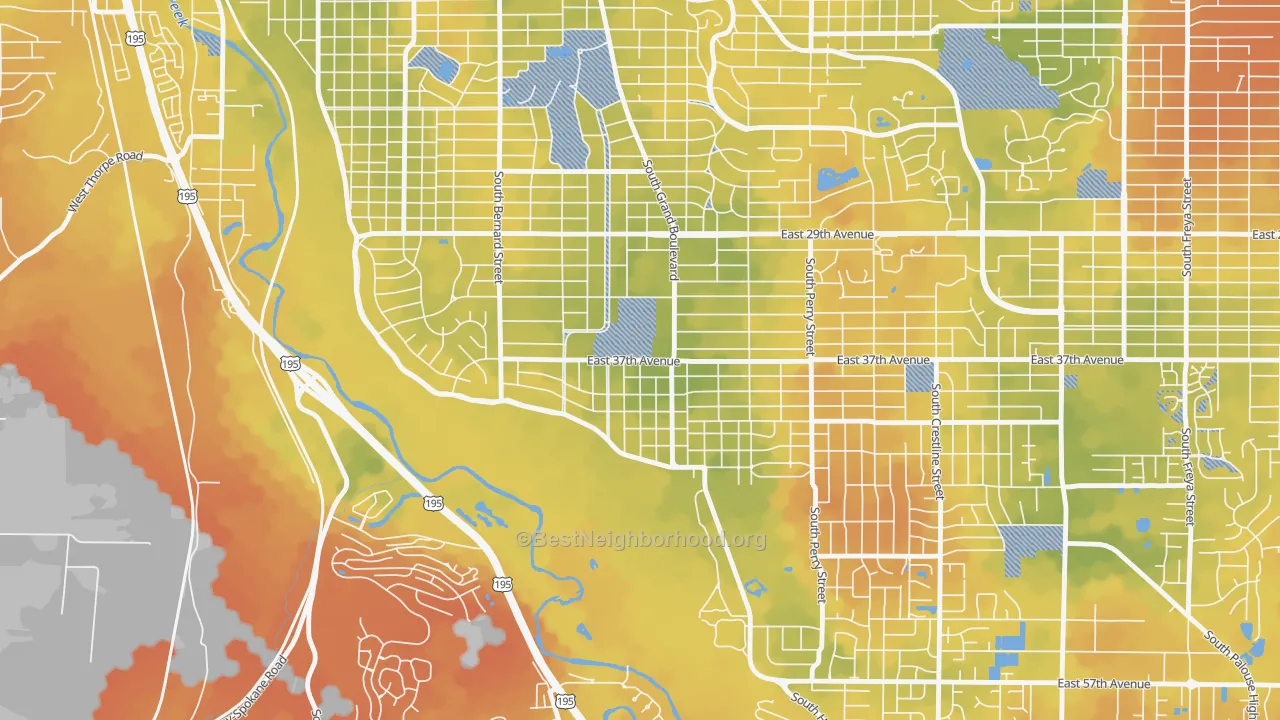 Bike Grade map of Comstock, Spokane, WA