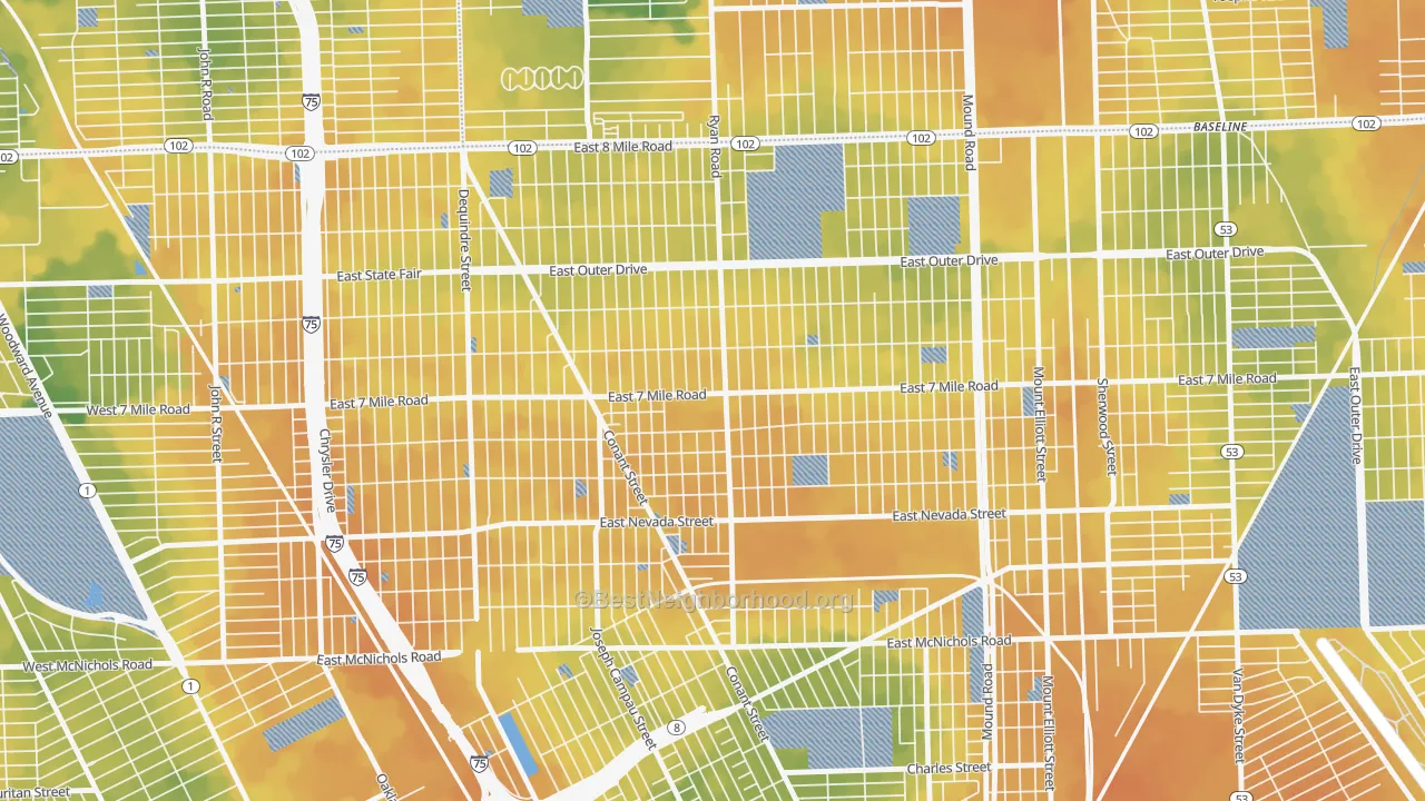 Bike Grade map of Conant Gardens, Detroit, MI
