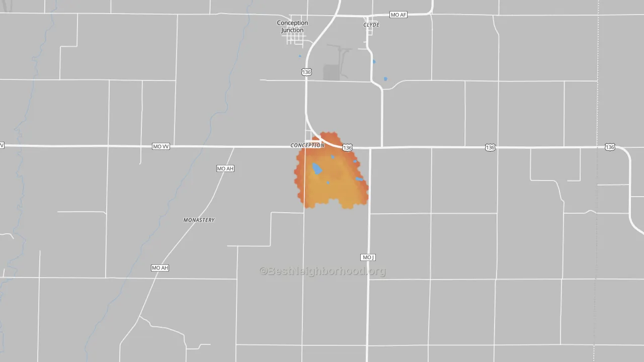 Bike Grade map of Conception, MO