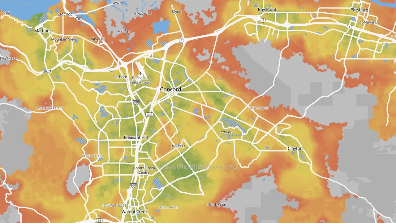 Bike Grade map of Concord, CA