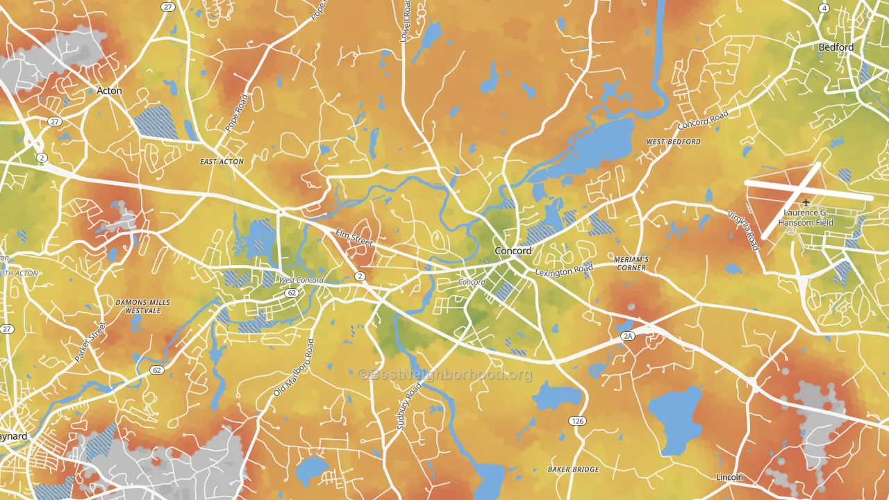 Bike Grade map of Concord, MA