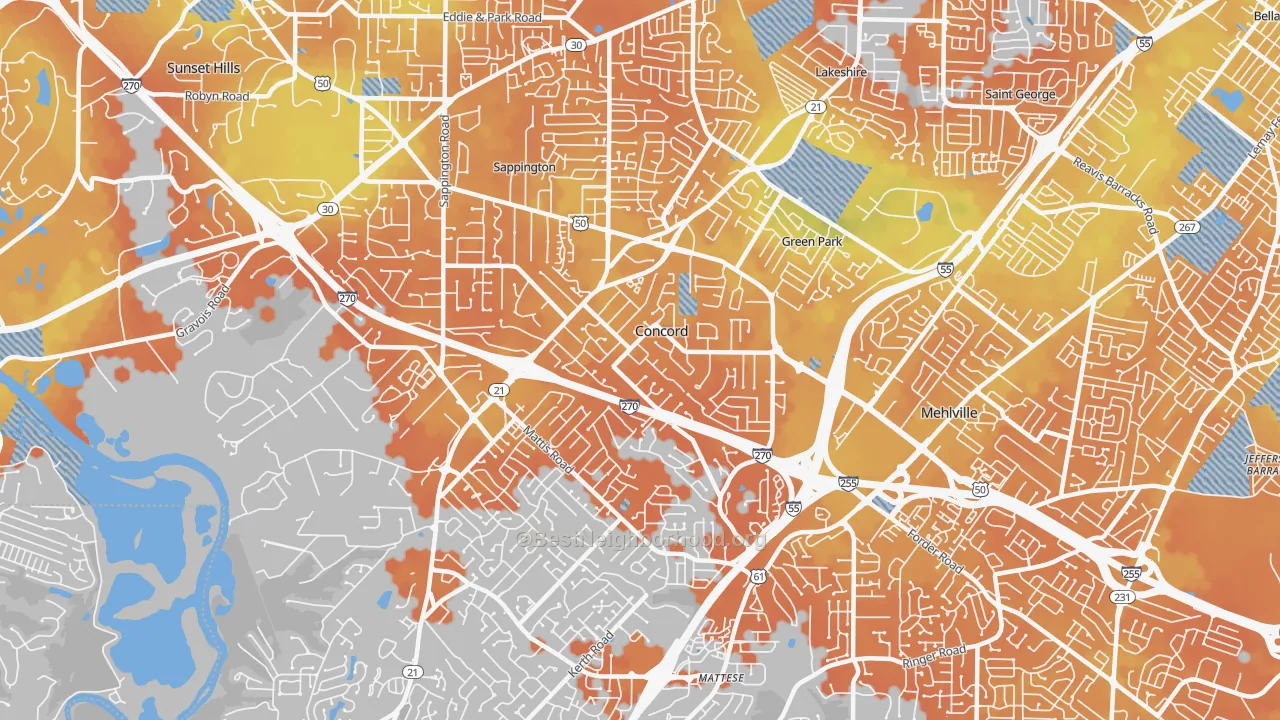 Bike Grade map of Concord, MO