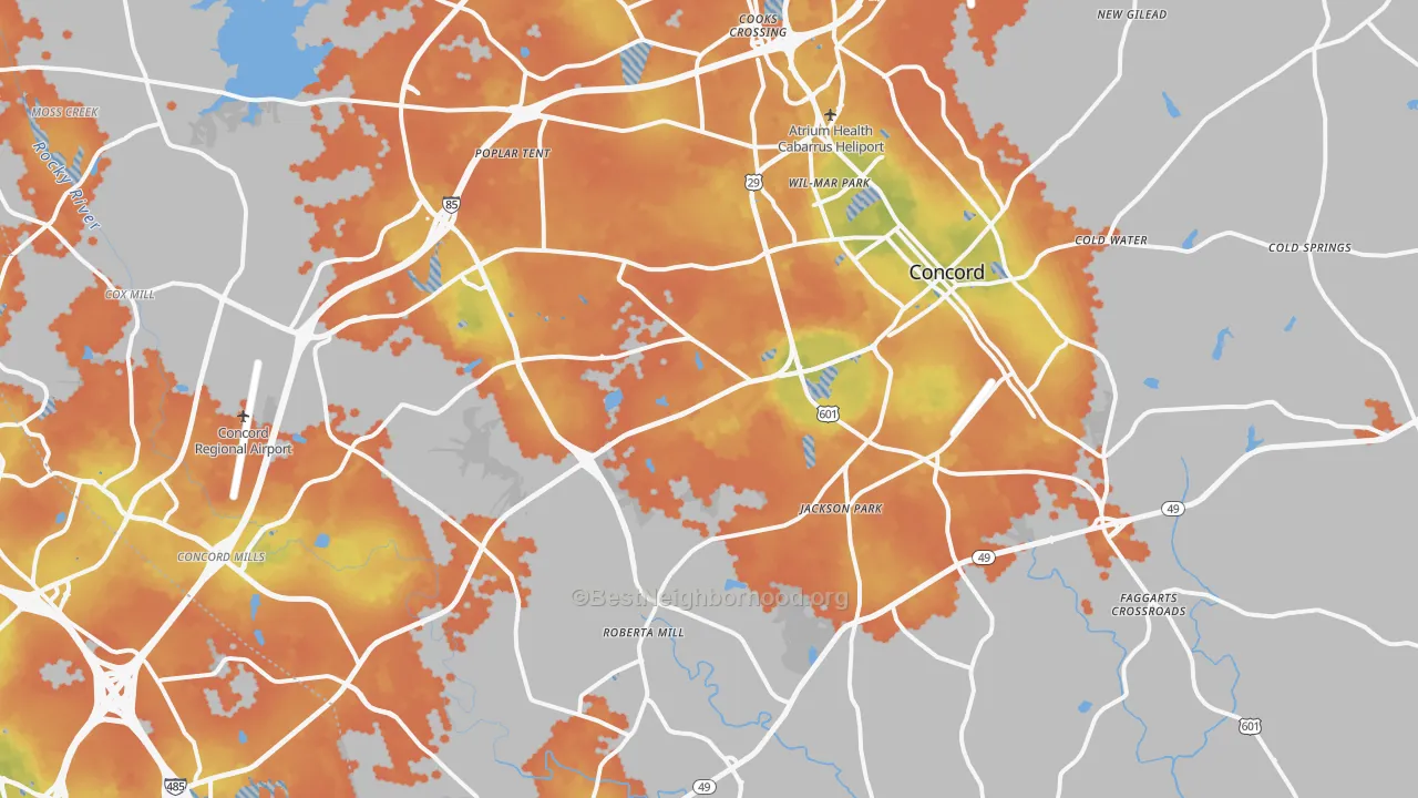 Bike Grade map of Concord, NC