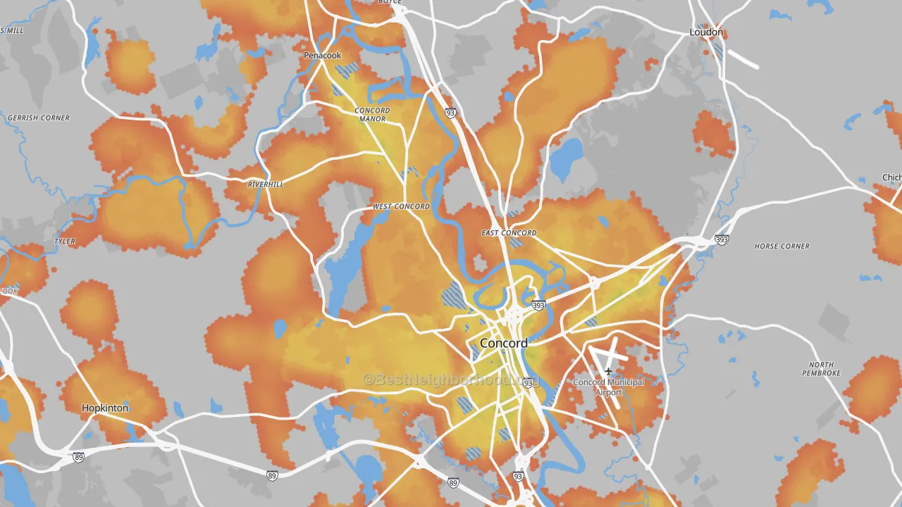Bike Grade map of Concord, NH