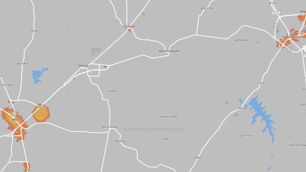 Bike Grade map of Concord, TN