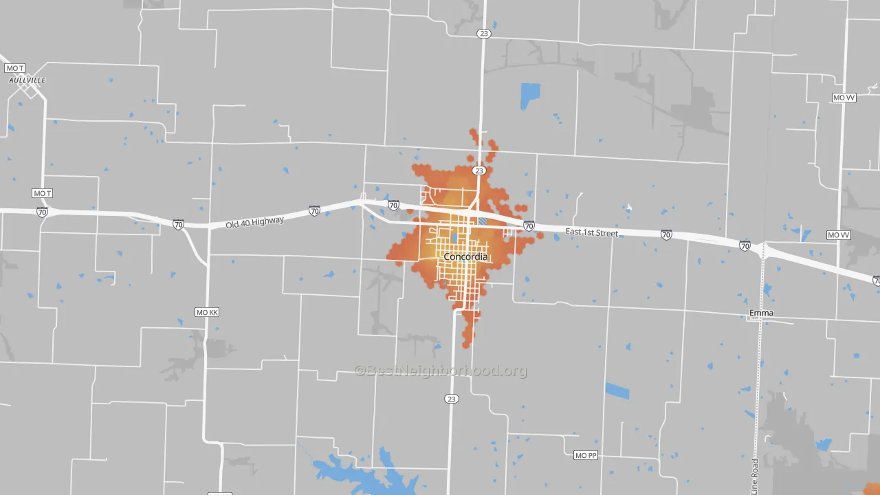 Bike Grade map of Concordia, MO