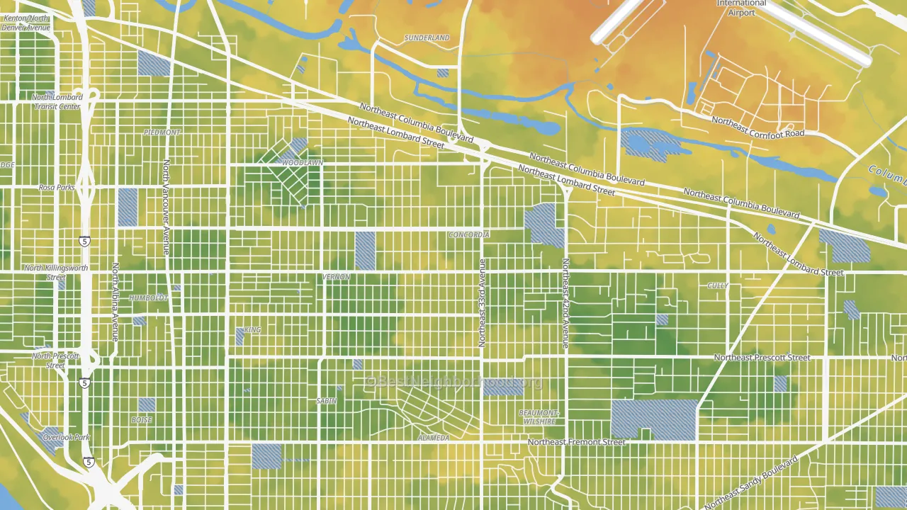 Bike Grade map of Concordia, Portland, OR
